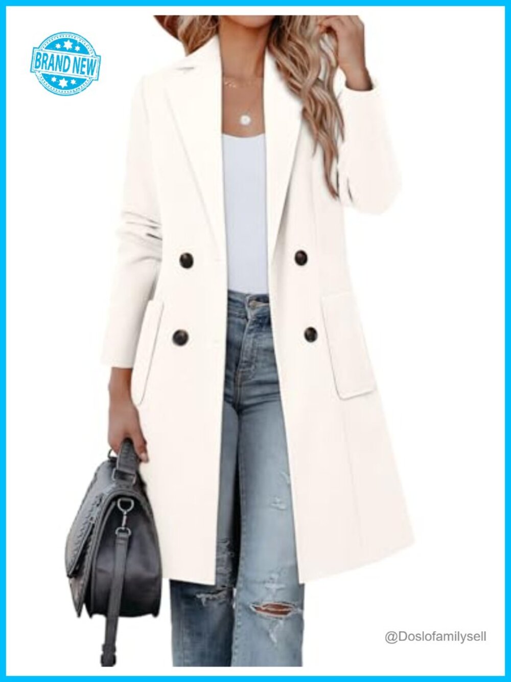 Womens Long Double Breasted Peacoat Wool-Like Notched Lapel Winter Coat